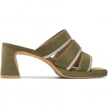 Mule CAPRICE en cuir kaki, talon bloc, référence P.36