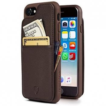 Vaultskin Eton Armour Handyhülle und Geldbeutel für Apple iPhone. Schutzhülle aus echtem Leder für bis zu 10 Karten (iPhone 8, Braun)