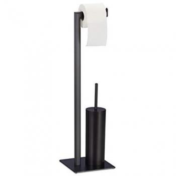 Accessoire Salle de Bain Brosse WC + Rolo Papier Noir 72,5 x 20 x 20 cm