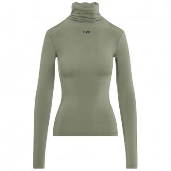 Off-White Women's Viscose Turtleneck Sweater with Logo in Green | Size 38 | OWAD122F24JER001