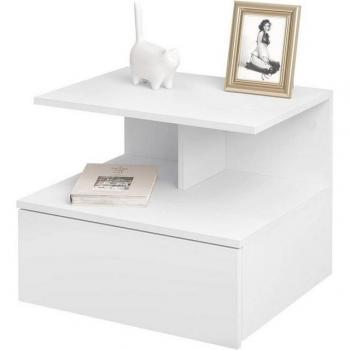 Comodino a parete bianco, 1 cassetto e 1 scomparto aperto – Woltu
