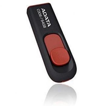 MEMORIA USB ADATA C008, 64GB, USB 2.0, NEGRO/ROJO AC008-64G-RKD