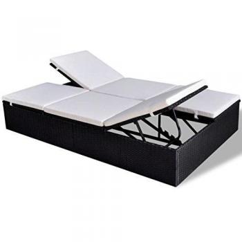 Lettino Prendisole Doppio con Cuscino in Polyrattan Marrone