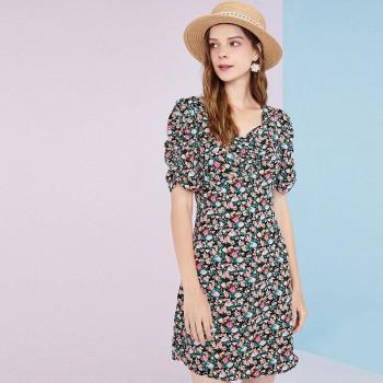 ARTKA Quadratkragen Blumen Kleid