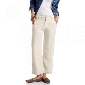 Comfort-fit-Jeans STREET ONE Gr. 31, Länge 26, beige (ecru wash), Damen, Jeans, 65% Lyocell, 22% Baumwolle, 13% Leinen, unifarben, Jeans, mit Wide Legs