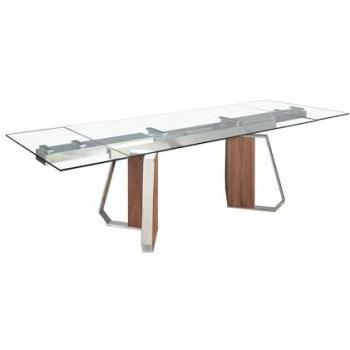 Mesa Ángel Cerdá 180x100x76 cm de Cristal Templado, Nogal y Acero Cromado