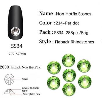 Strass en cristal YANRUO, peridot, paillettes en verre, décoration d'ongles, bijoux 3D