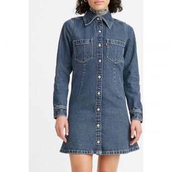 Levi's vestido de mezclilla de manga larga, color oscuro