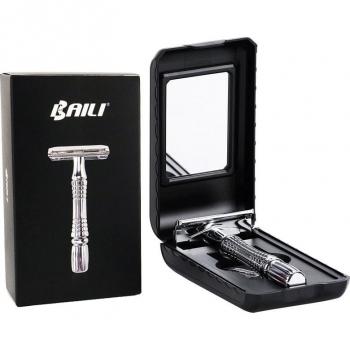 BAILI Traditional Double Edge Safety Shaving Razor with 11 Blades and Travel Case