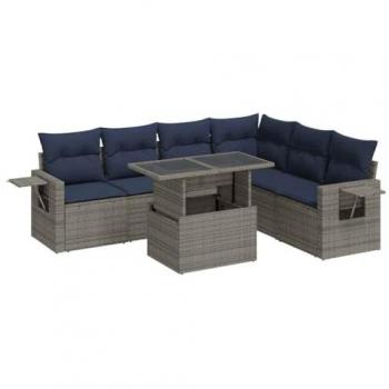 Mobilier de jardin 7 pcs gris résine tressée avec coussins