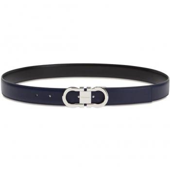 Ferragamo Men's Gacini Reversible & Adjustable Leather Belt in Blue/Black, Size 115 cm / 46 in, Style Number: 670326