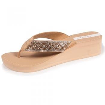 Tongs Femme Isotoner Talon Paillettes Beige