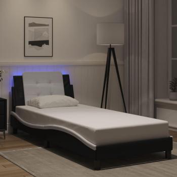 Bettgestell LED Schwarz und Weiß 90x190 cm Kunstleder