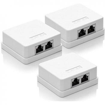 DeleyCON Netzwerkdose CAT 6a 2x RJ45 Buchse FTP geschirmt Aufputz 10 Gbit Weiß