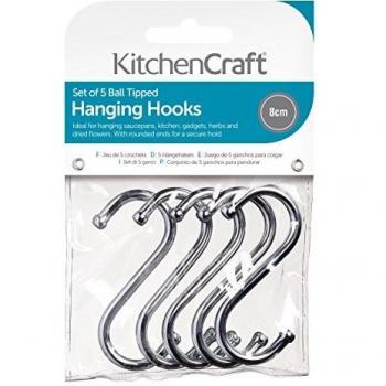 KitchenCraft S Hooks, Chrome Plated Metal, Medium (8 cm), Pack of 5