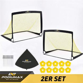 PodiuMax Pop Up Fußballtore, 2er Set, schnell aufzustellen und leicht zu transportieren
