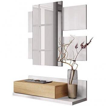 Recibidor suspendido Tekkan con espejo y cajón en roble y blanco