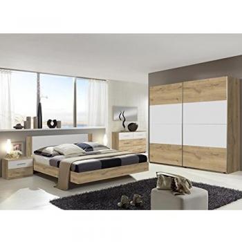 Chambre adulte 180x200 cm PEGANE imitation chêne poutre/blanc