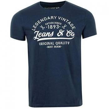 Riverso Herren T-Shirt RIVLeon Rundhals O-Neck Kurzarm Tee Shirt Print Regular Fit 100% Baumwolle 3XL Dunkelblau