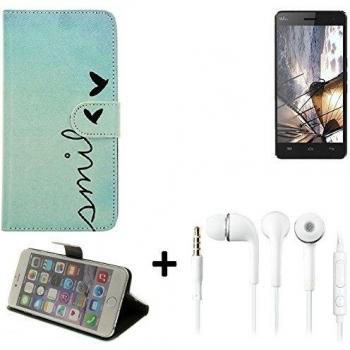 Funda Wallet 360° para Wiko Highway, 'smile' + auriculares | Estuche tipo libro