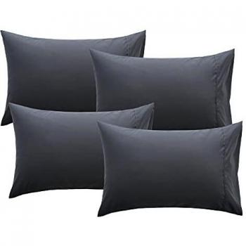 Dark Grey Brushed Microfiber Pillow Case Set (4) – Bedsure, Envelope Closure, 50x75 cm