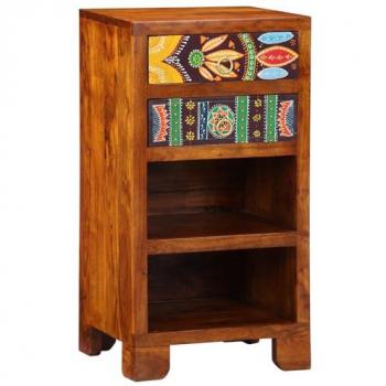 Table d’appoint florale avec tiroir, finition brillante