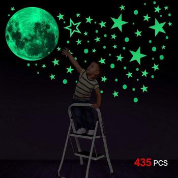 Fluorescent Star and Moon Wall Art for Bedrooms