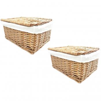White Large Wicker Storage Basket Set of 2 with Lining