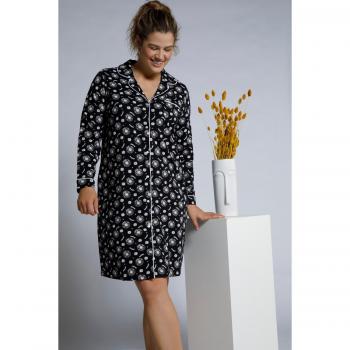 Camicia da notte in cotone con scollo a revers, nera, taglia 56/58, Ulla Popken