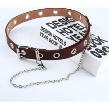 Harajuku Women's Black Double Eyelet Grommet Chain Belt