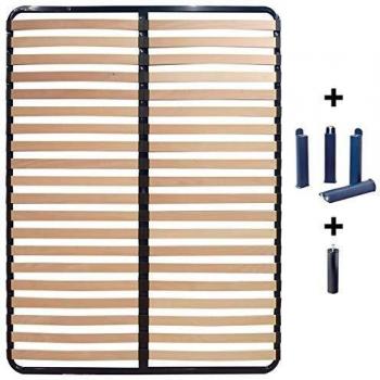 Sommier 140x190cm en Bois avec 2x20 Lattes, Pieds bleus décoratifs et Pied Central