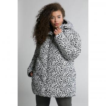 Cappotto oversize trapuntato con cappuccio, stampa, maniche lunghe, Donna, Beige, Taglia 56/58, Poliestere