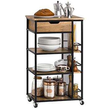 SoBuy Meuble de Rangement Roulant FKW99-N – 6 Étages et 1 Tiroir, 50x37x87 cm, Noir/Bois