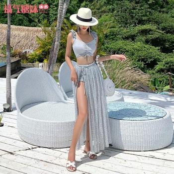 Ladies Gray Sequin Skirt Swimsuit