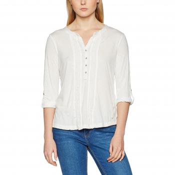TOM TAILOR Damen Langarmshirt Lovely Crincle Blousehirt, Weiß, 38