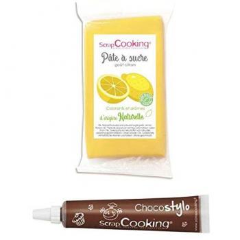 Pâte à sucre jaune citron 250 g + Stylo chocolat Scrapcooking