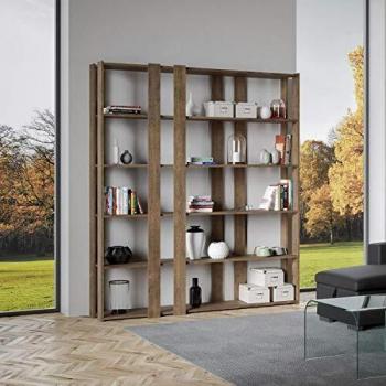 Librero de madera de nogal 178x204h cm con 6 estantes y 8 bandas Kato E