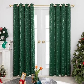 Deconovo Christmas Decorations Eyelet Curtains, Blackout Curtains, Noise Reduction Curtains Foil Printed Diamond for Kids Bedroom, 46 x 72 Inch