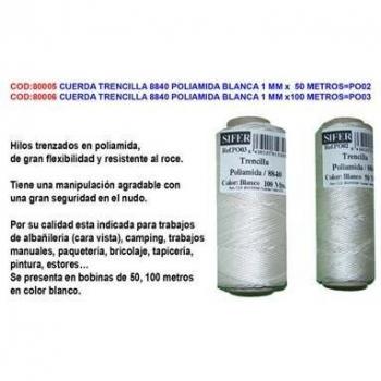 Corde Tressée 1 mm Blanc 50 m Mason PO02