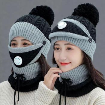 Warm Solid Color Knitted Hat and Neck Warmer for Girls