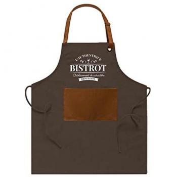 Tablier L'Authentique Bistrot Marron Chocolat en Coton Naturel Lavable à Nouer