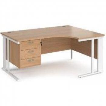 Office Corner Desk Maestro 25 – Ergonomic 1600 mm Wide, 3-Drawer Pedestal, Beech Finish
