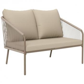 Canapé jardin moderne Outsunny 2 places, coussins assortis, structure acier tressé beige