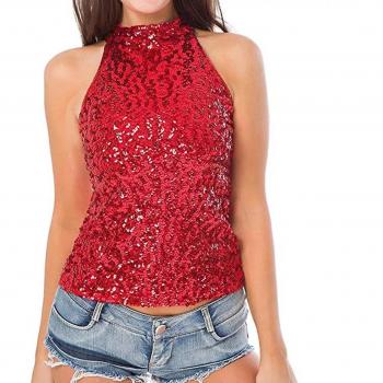 Débardeur halterneck à paillettes rouge