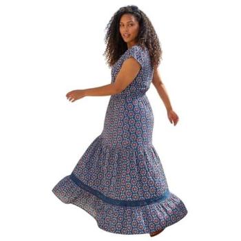 Curve Floral Navy Swing Midi Dress for Women – Size 26/28