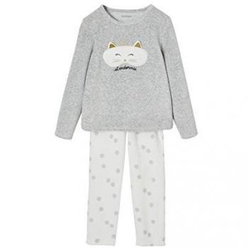 VertbauDet Pyjama « Chat Masqué » Velours Gris Fille