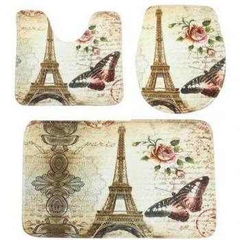 Lot de 3 tapis de bain avec housse de toilette Tour Eiffel