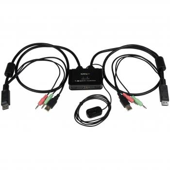 Dual‑DisplayPort USB KVM Hub, 2 Ports, Audio Included