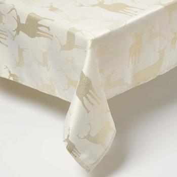 Gold Stag Christmas Table Cloth by Homescapes, 132 x 274 cm