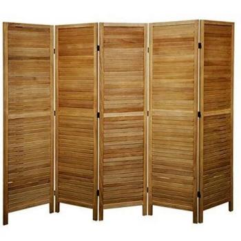 Paravent 5 Pans Pegane en Bois – Coloris brun clair (170x200 cm)